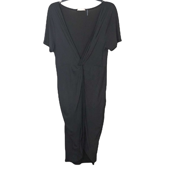 Altar’d State Slit V-Neck Midi Dress Off Black Twist Dress Large - Picture 1 of 6